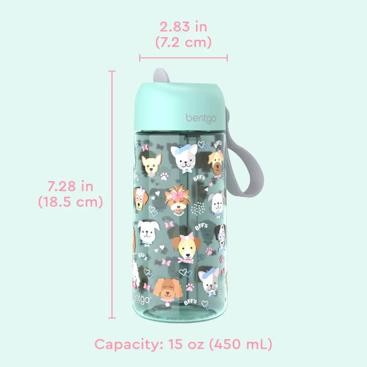 Bentgo Kids Water Bottle 450 ml, Leak-Proof Straw Bottle for Kids, Lightweighted &amp; Durable, BPA &amp; PFAS-Free Tritan Water Bottle, Ideal for School, Daycare &amp; Travel, 3 years+ - Puppy Love