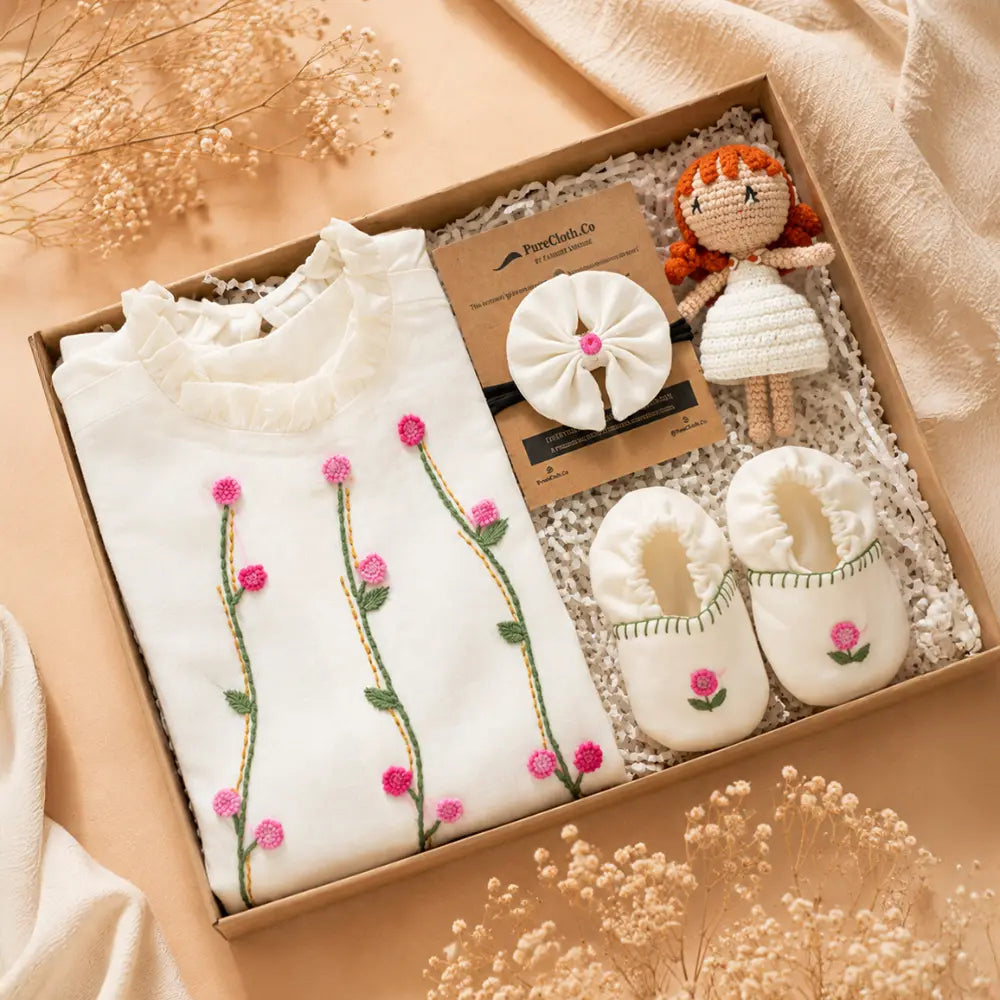 PureCloth.Co Aarambh Newborn Gift Set | Silk - Off‑White