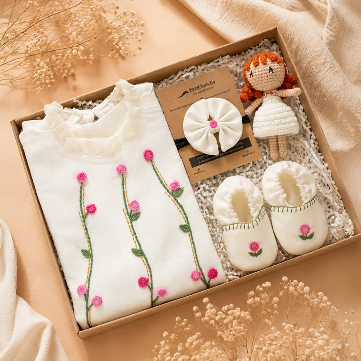 PureCloth.Co Aarambh Newborn Gift Set | Silk - Off‑White