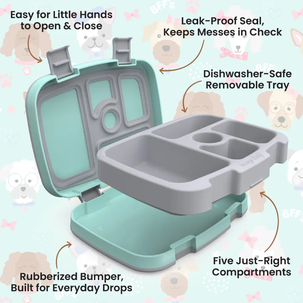 Bentgo Kids Prints with 5 Compartments, Leak-Proof Bento Lunch Box, BPA &amp; PFAS-Free, Microwave &amp; Dishwasher Safe Tray,  3–7 Years - Puppy Love