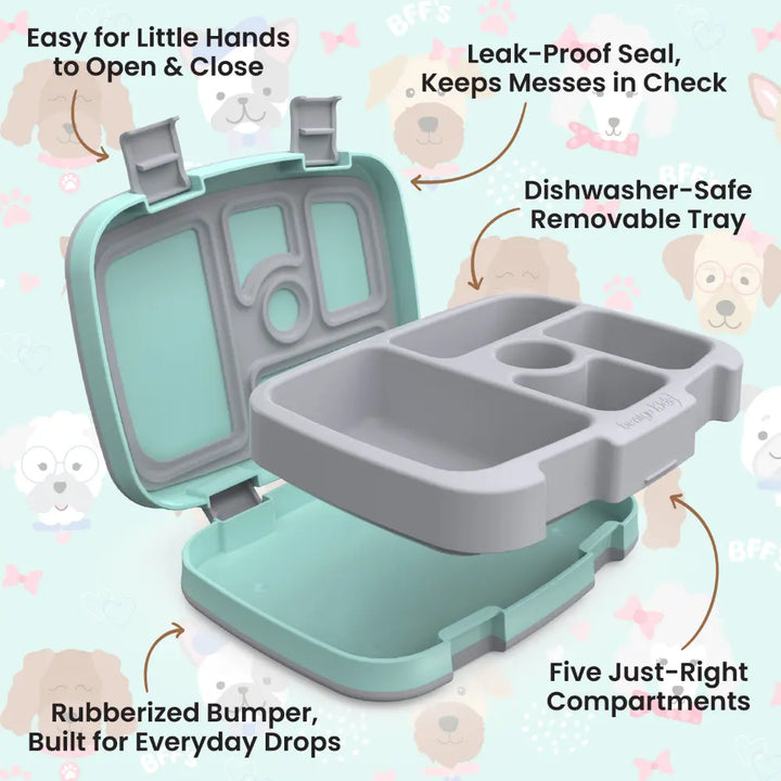 Bentgo Kids Prints with 5 Compartments, Leak-Proof Bento Lunch Box, BPA &amp; PFAS-Free, Microwave &amp; Dishwasher Safe Tray,  3–7 Years - Puppy Love