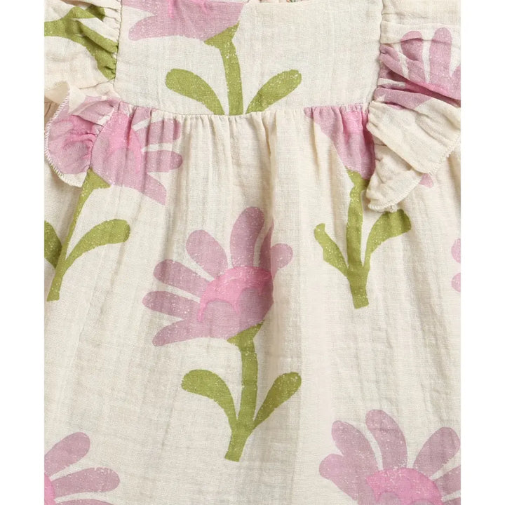 Sweetlime By AS Daisy Print Ruffle Organic Cotton Co-ord Set - Beige