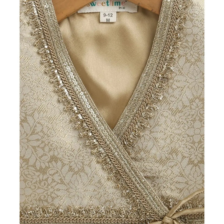 Sweetlime By AS Jacquard peplum Top with Golden Twirl Lehenga Set - Golden