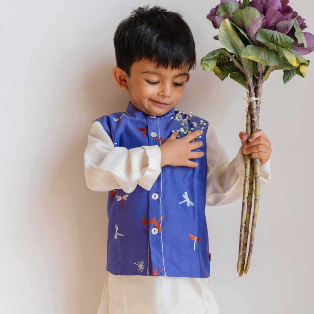 Dulaar Chanderi Kurta Pyjama & Bandi Set - Dancing with Dragonflies