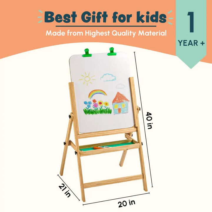 Curious Cub Wooden Double-Sided Art Easel | Blackboard &amp; Whiteboard | Creative Learning Drawing Board | Ages 1-10 Years