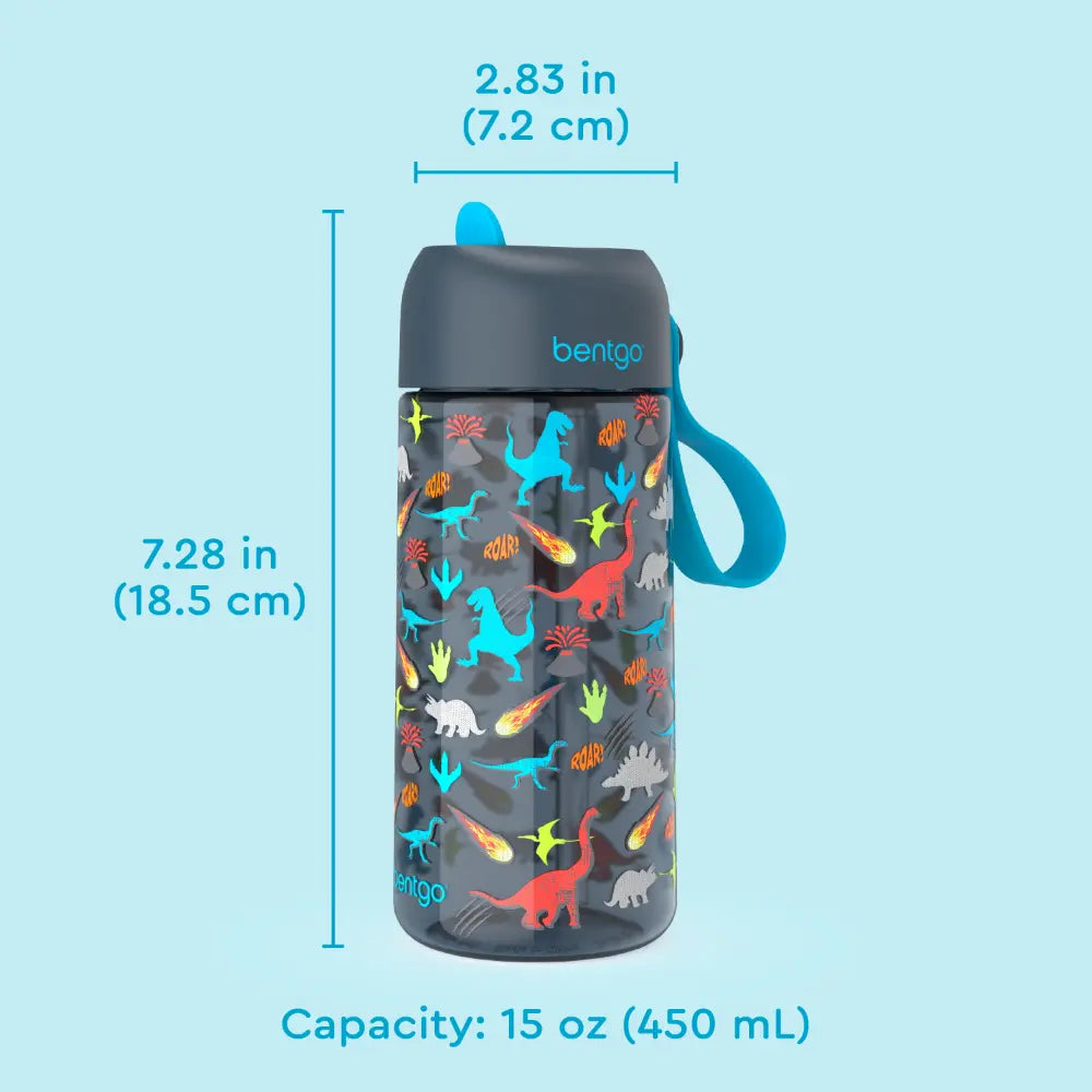Bentgo Kids Water Bottle 450 ml, Leak-Proof Straw Bottle for Kids, Lightweighted &amp; Durable, BPA &amp; PFAS-Free Tritan Water Bottle, Ideal for School, Daycare &amp; Travel, 3 years+ - Dinosaur