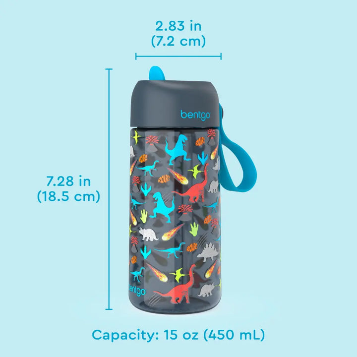 Bentgo Kids Water Bottle 450 ml, Leak-Proof Straw Bottle for Kids, Lightweighted &amp; Durable, BPA &amp; PFAS-Free Tritan Water Bottle, Ideal for School, Daycare &amp; Travel, 3 years+ - Dinosaur