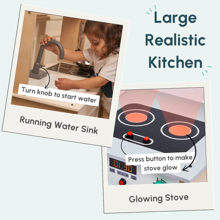 Curious Cub Wooden Kitchen Set with Real Running Water Sink | Pretend Play Cooking Station | Montessori-Inspired | Ages 1-7