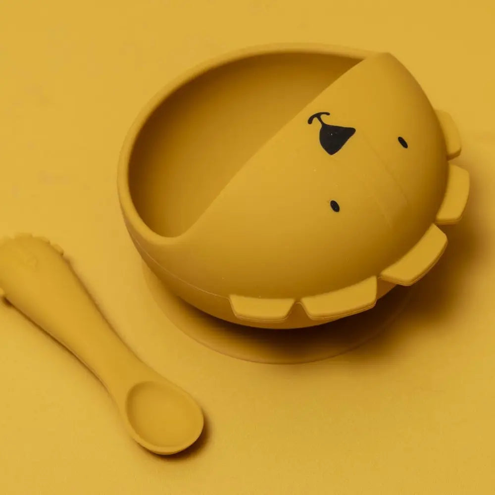 Trixie First Baby Meal Set | 100% Food-Grade Silicone Suction Bowl &amp; Soft Spoon Set for Self-Feeding, Baby Weaning &amp; First Bites | 4 Months Onwards | Mr. Lion