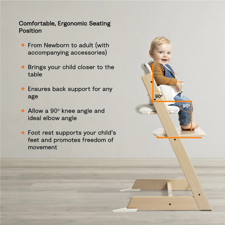 Stokke Tripp Trapp Highchair for Life - Adjustable Wooden Highchair for Baby, Toddlers &amp; Adults, Ergonomic Seat with Posture Support, Timeless Scandinavian Design, Durable Solid Wood, Perfect for Mealtime &amp; Family Dinner,  Upto 136kg - Natural