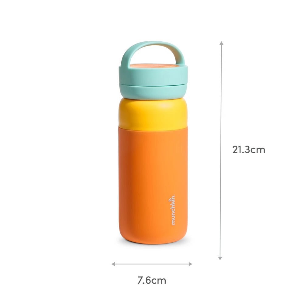 Munchkin Stay Cool Insulated Water Bottle, 355ml/ 12oz, Toddler Straw Bottle, With Flip Flop Lid &amp; Carrying Handle, Spill Proof valve, 24+ Months - Orange