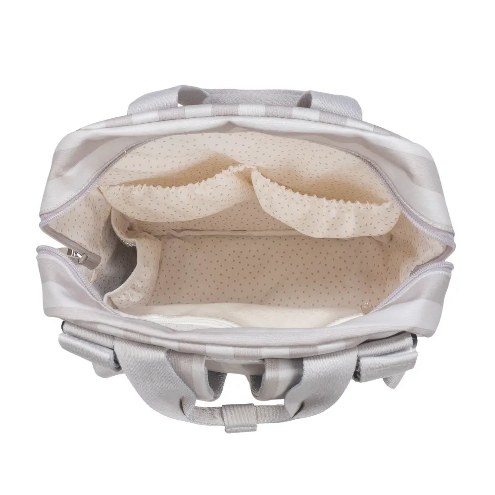 Walking Mum Diaper Backpack with Changing Pad, Large Capacity, Water-Resistant with Multi-Pocket Organizer, Insulated Bottle Pocket, Shoulder &amp; Stroller Straps, Personalized Charm, Striped Print - Beige