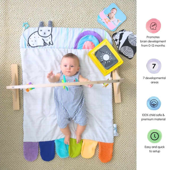 Curious Cub Wooden Baby Play Gym | 11-in-1 Montessori Activity Gym &amp; Playmat | Newborn Sensory Development Toy | 0-12 Months
