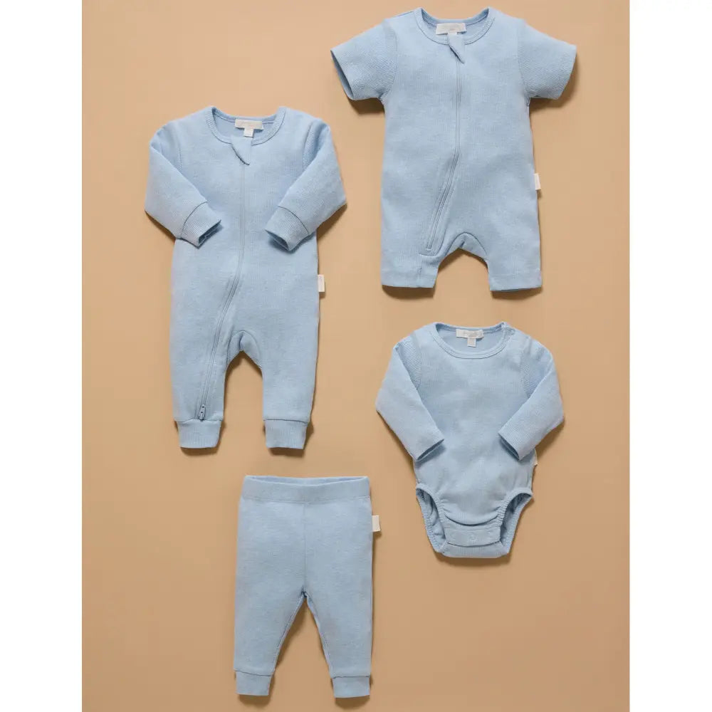 Purebaby Unisex Organic Cotton Rib Zip Growsuit - Pale Blue Melange