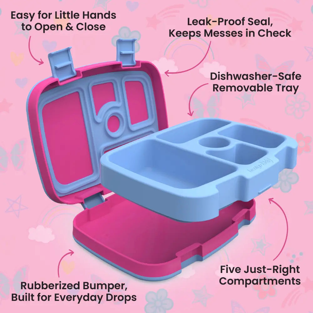 Bentgo Kids Prints with 5 Compartments, Leak-Proof Bento Lunch Box, BPA &amp; PFAS-Free, Microwave &amp; Dishwasher Safe Tray,  3–7 Years - Rainbow &amp; Butterflies
