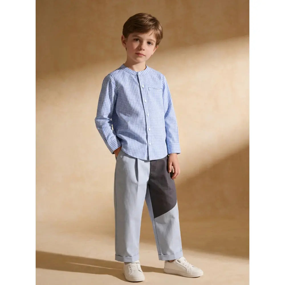 The Baby Trunk Unisex Checked Band Collar Shirt | 0 to 24 Months