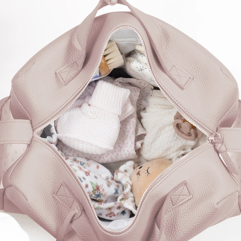 Pasito a Pasito Diaper Bag with Changing Mat, Large Capacity Water-Resistant Bag with Multi-Pocket Organizer, Insulated Bottle Pocket, Shoulder &amp; Stroller Straps, Icon Eco Leather - Rose