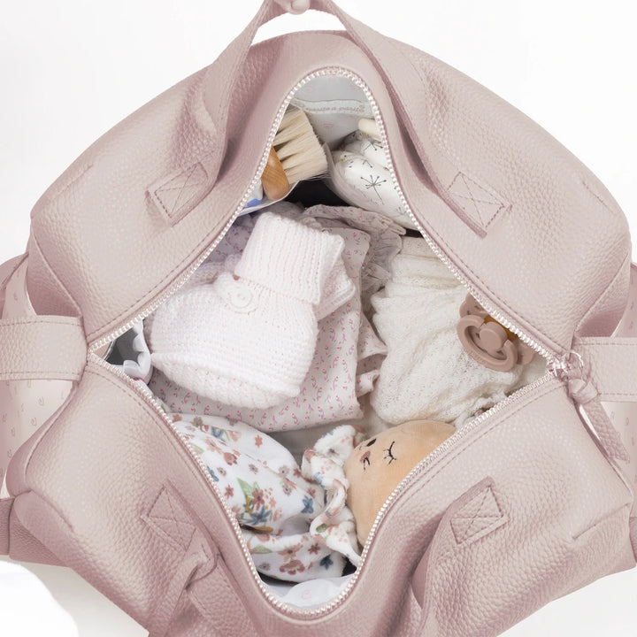 Pasito a Pasito Diaper Bag with Changing Mat, Large Capacity Water-Resistant Bag with Multi-Pocket Organizer, Insulated Bottle Pocket, Shoulder &amp; Stroller Straps, Icon Eco Leather - Rose