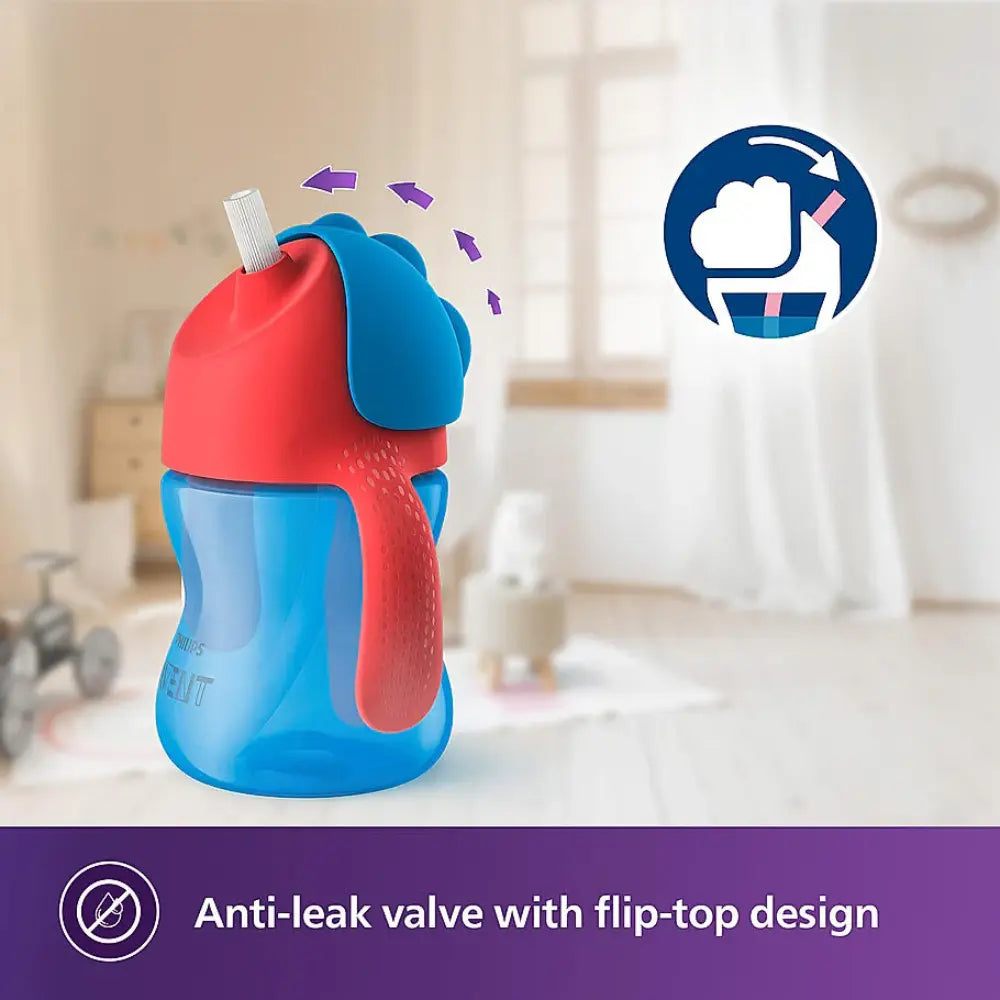 Philips Avent Sipper Bottle for Kids- | Leak proof design | Easy grip with Silicone Handle| BPA Free | Microwave safe | Ideal for 9m+ |200ml | Pack of 1 | Assorted colours (Blue/Purple)