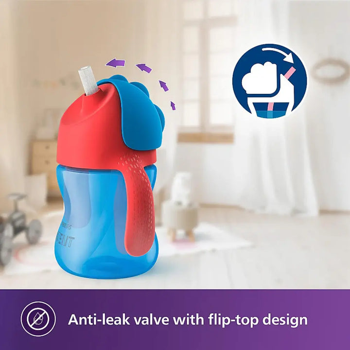 Philips Avent Sipper Bottle for Kids- | Leak proof design | Easy grip with Silicone Handle| BPA Free | Microwave safe | Ideal for 9m+ |200ml | Pack of 1 | Assorted colours (Blue/Purple)