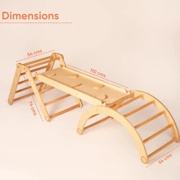 Curious Cub Transformable Pikler Triangle | Montessori Style climbing area including slide, pikler climbing triangle and arch ramp | Ages 1-6 Yrs