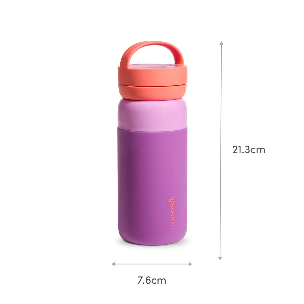 Munchkin Stay Cool Insulated Water Bottle, 355ml/ 12oz, Toddler Straw Bottle, With Flip Flop Lid &amp; Carrying Handle, Spill Proof valve, 24+ Months - Purple