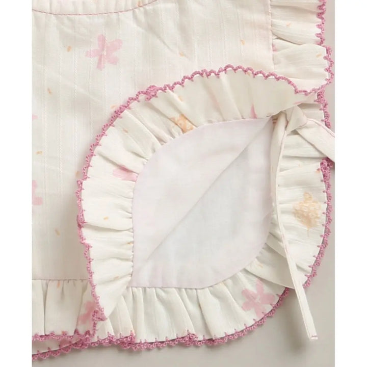 Sweetlime By As Organic Cotton Blush Petal Baby Bib &amp; Bonnet Set -White - 0-12M