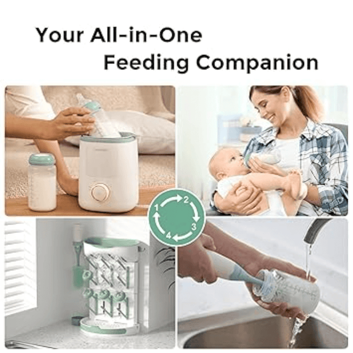 Momcozy Natural Breastfeeding Baby Bottles 11oz Wide-Neck Breast Milk Containers - Set of 4 (Green)