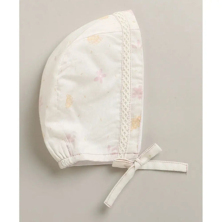 Sweetlime By As Organic Cotton Blush Petal Baby Bib &amp; Bonnet Set -White - 0-12M