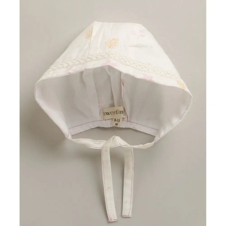 Sweetlime By As Organic Cotton Blush Petal Baby Bib &amp; Bonnet Set -White - 0-12M