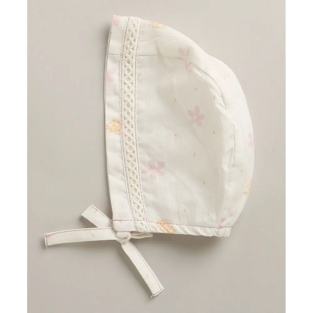 Sweetlime By As Organic Cotton Blush Petal Baby Bib &amp; Bonnet Set -White - 0-12M