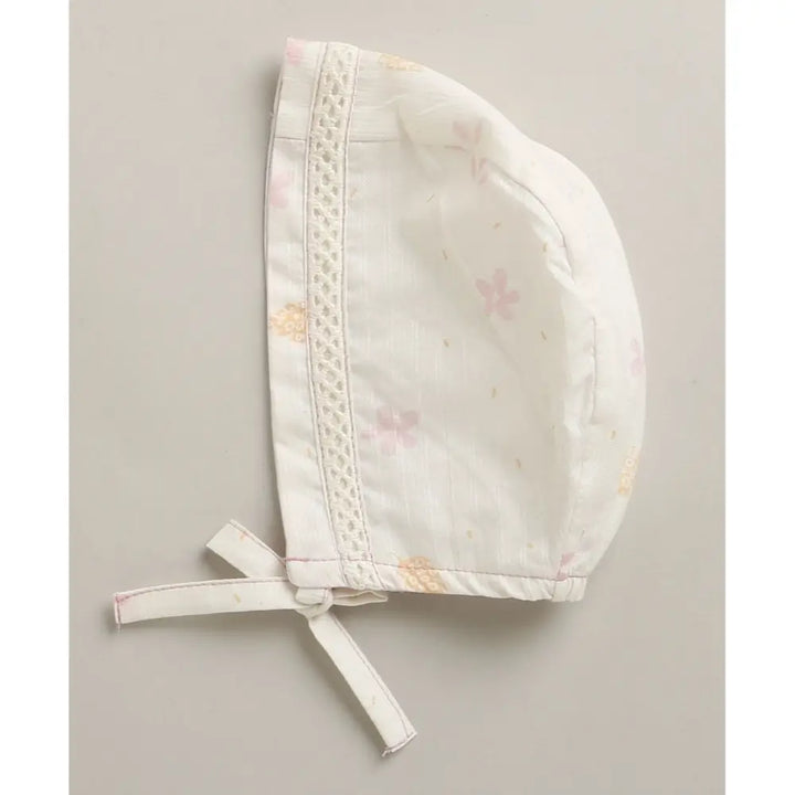Sweetlime By As Organic Cotton Blush Petal Baby Bib &amp; Bonnet Set -White - 0-12M