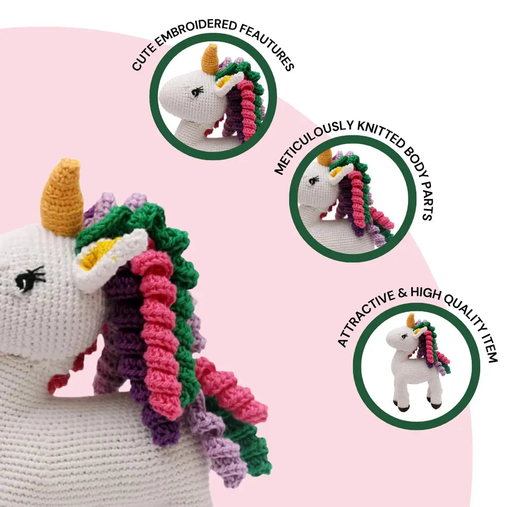 Happy Threads Vibrant Crocheted Unicorn Toy - Handcrafted Wonders