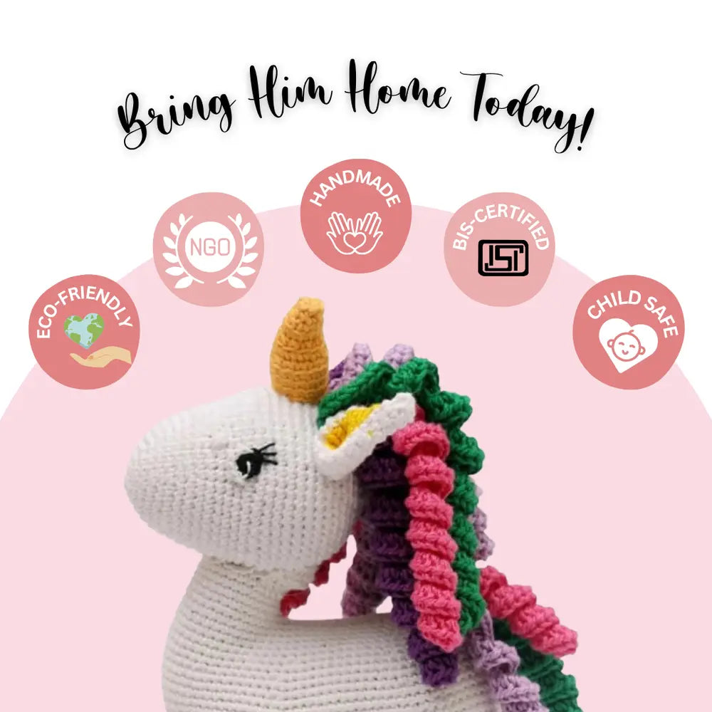 Happy Threads Vibrant Crocheted Unicorn Toy - Handcrafted Wonders