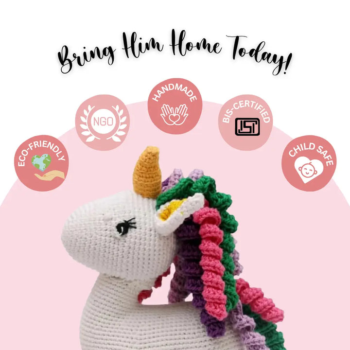 Happy Threads Vibrant Crocheted Unicorn Toy - Handcrafted Wonders