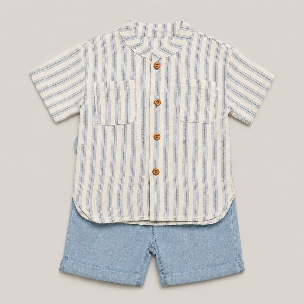 Pattuti Sustainable Linen Blend Set Of Shirt With Chambray Shorts - Sky Blue