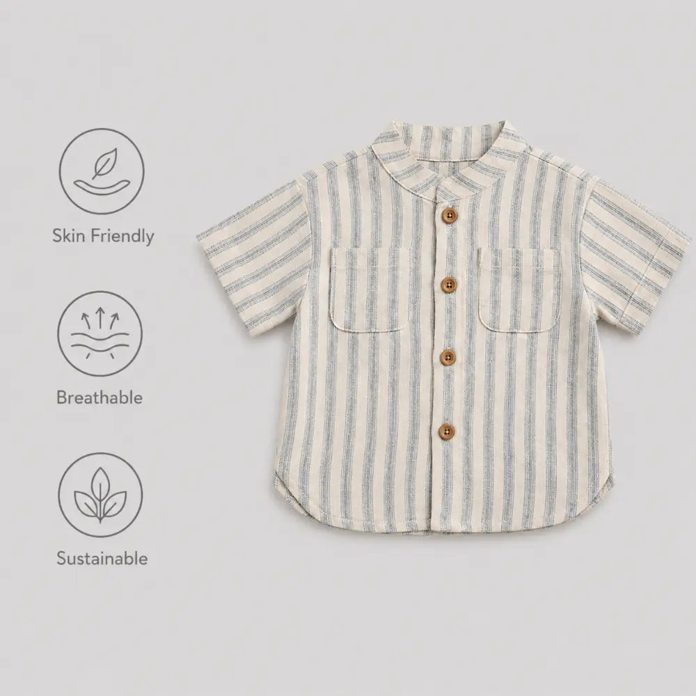 Pattuti Sustainable Linen Blend Set Of Shirt With Chambray Shorts - Sky Blue