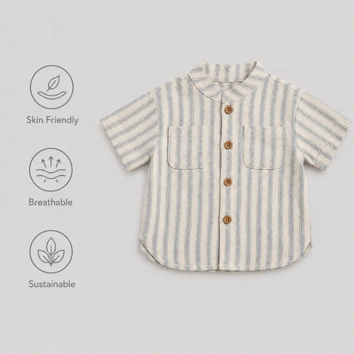 Pattuti Sustainable Linen Blend Set Of Shirt With Chambray Shorts - Sky Blue