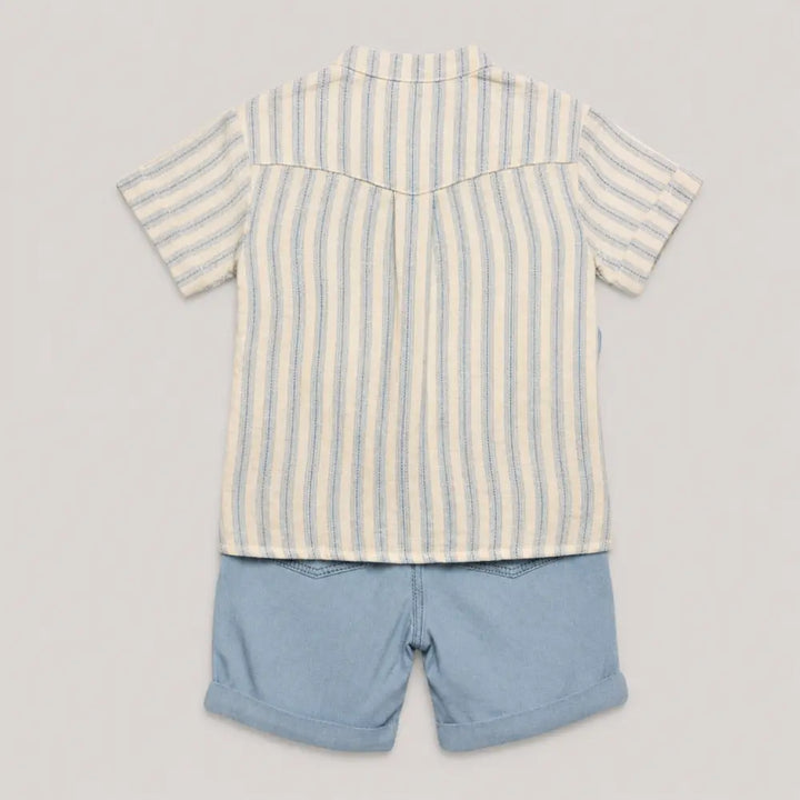 Pattuti Sustainable Linen Blend Set Of Shirt With Chambray Shorts - Sky Blue