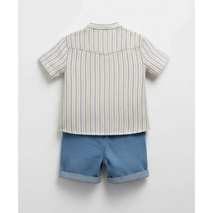 Pattuti Sustainable Linen Blend Set Of Shirt With Chambray Shorts - Deep Blue