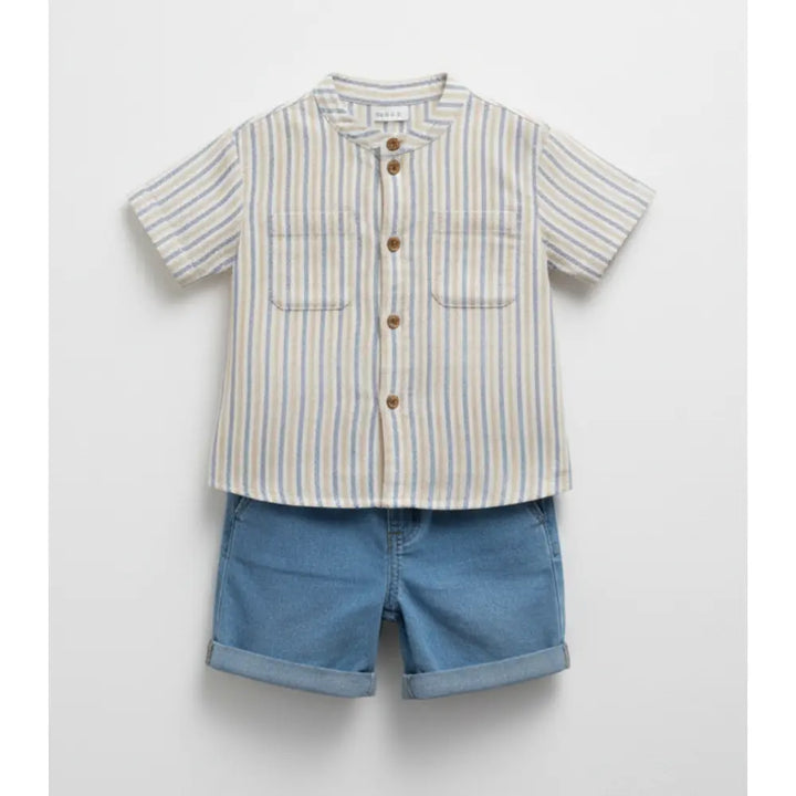 Pattuti Sustainable Linen Blend Set Of Shirt With Chambray Shorts - Deep Blue