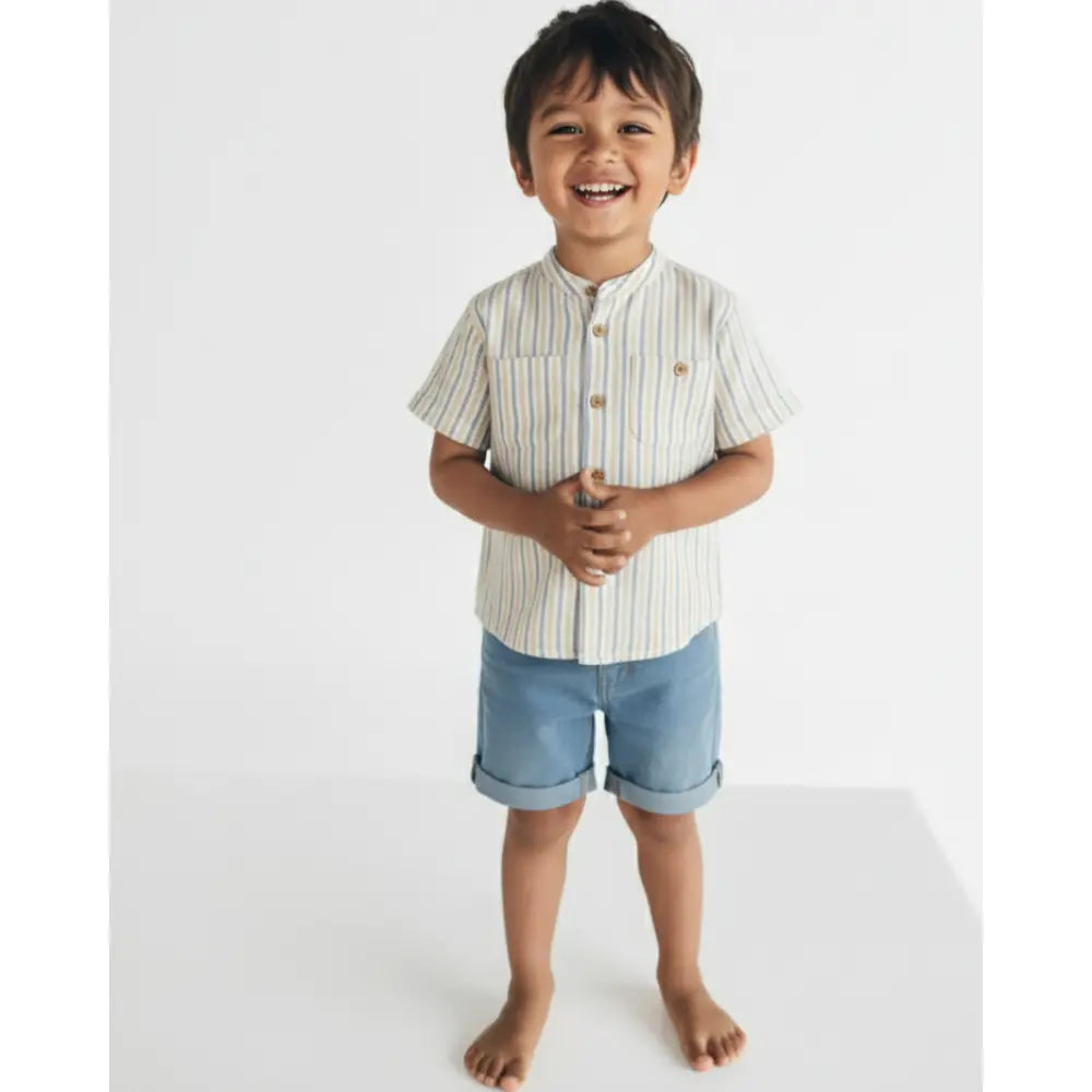 Pattuti Sustainable Linen Blend Set Of Shirt With Chambray Shorts - Deep Blue