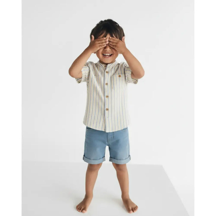 Pattuti Sustainable Linen Blend Set Of Shirt With Chambray Shorts - Deep Blue