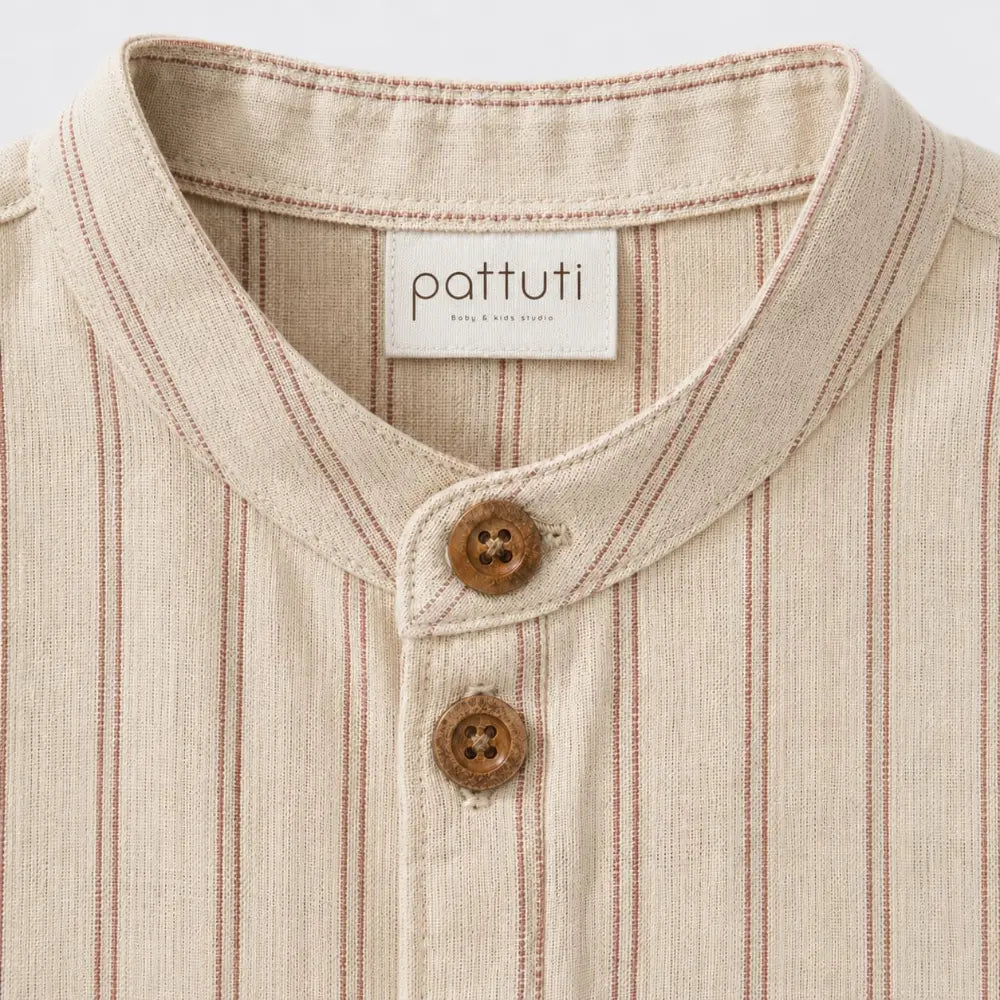 Pattuti Sustainable Linen Blend Shirt &amp; Chambray Shorts Co-ord Set For Kids - Brown