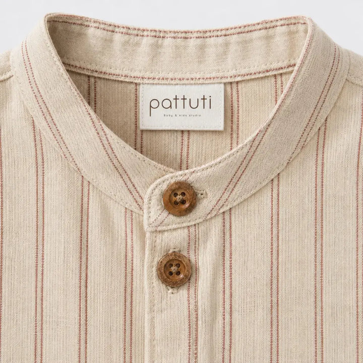 Pattuti Sustainable Linen Blend Shirt &amp; Chambray Shorts Co-ord Set For Kids - Brown