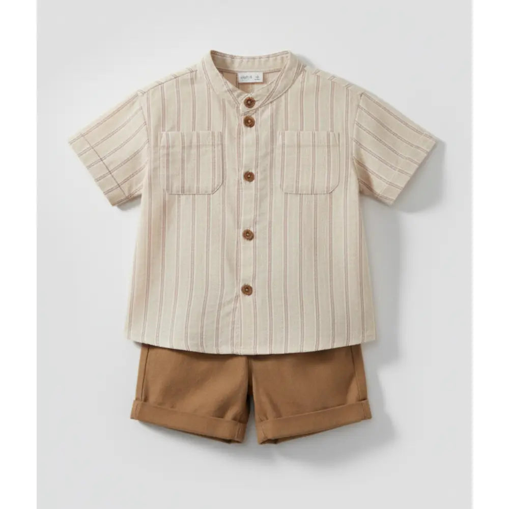 Pattuti Sustainable Linen Blend Shirt &amp; Chambray Shorts Co-ord Set For Kids - Brown