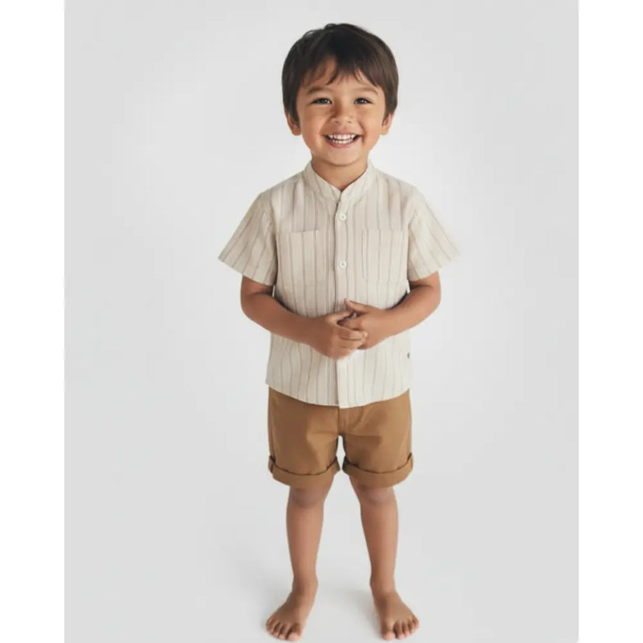 Pattuti Sustainable Linen Blend Shirt & Chambray Shorts Co-ord Set For Kids - Brown
