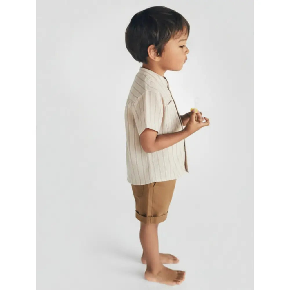 Pattuti Sustainable Linen Blend Shirt &amp; Chambray Shorts Co-ord Set For Kids - Brown