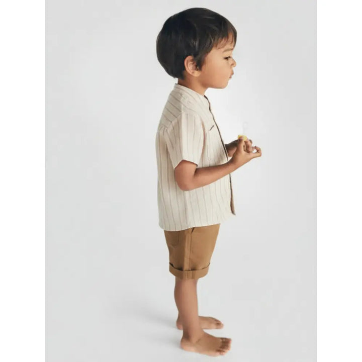 Pattuti Sustainable Linen Blend Shirt &amp; Chambray Shorts Co-ord Set For Kids - Brown