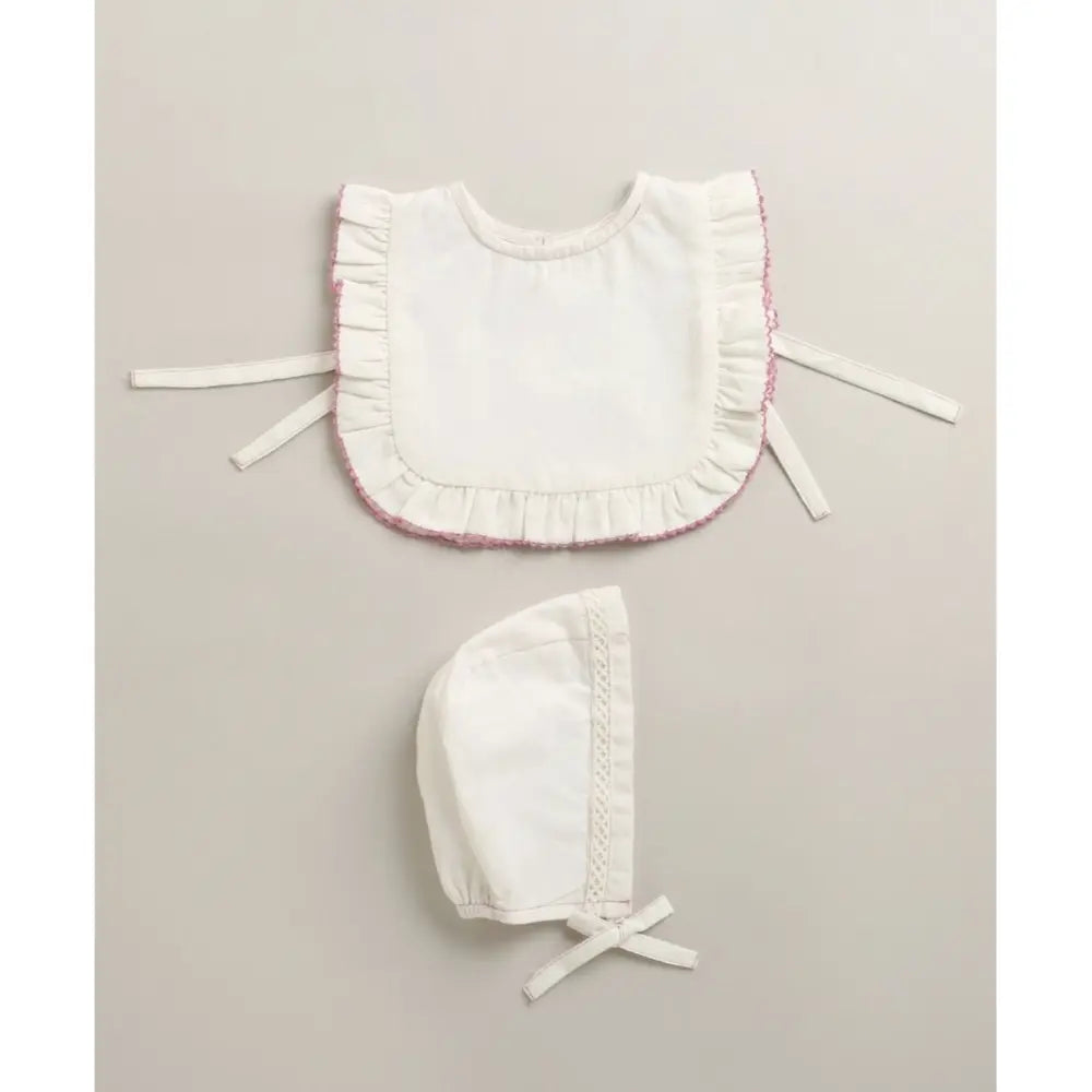 Sweetlime By As Organic Cotton Classic Charm Bib &amp; Bonnet- White - 0-12M
